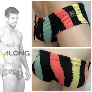 ALO Yoga Men's Striped Swim Trunks - Black, Green, Orange, Yellow